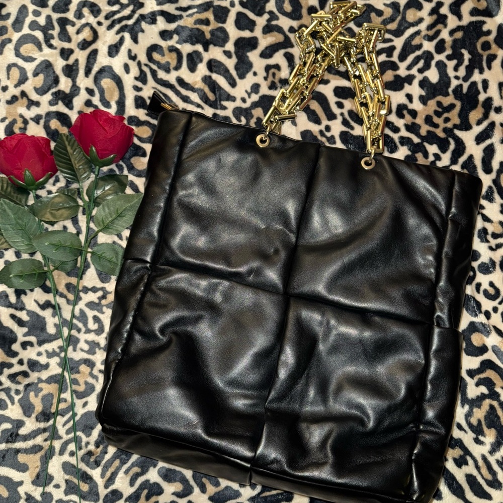 Elegant Black Leather Tote Bag